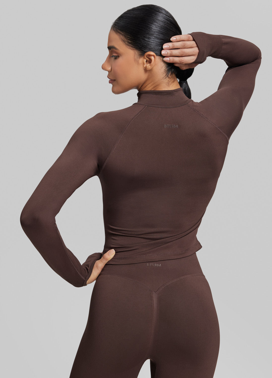 Ultrasculpt Longline Form-Fitting Seamless Thumb Hole Twill Knit Half-Zip Top - Image 3