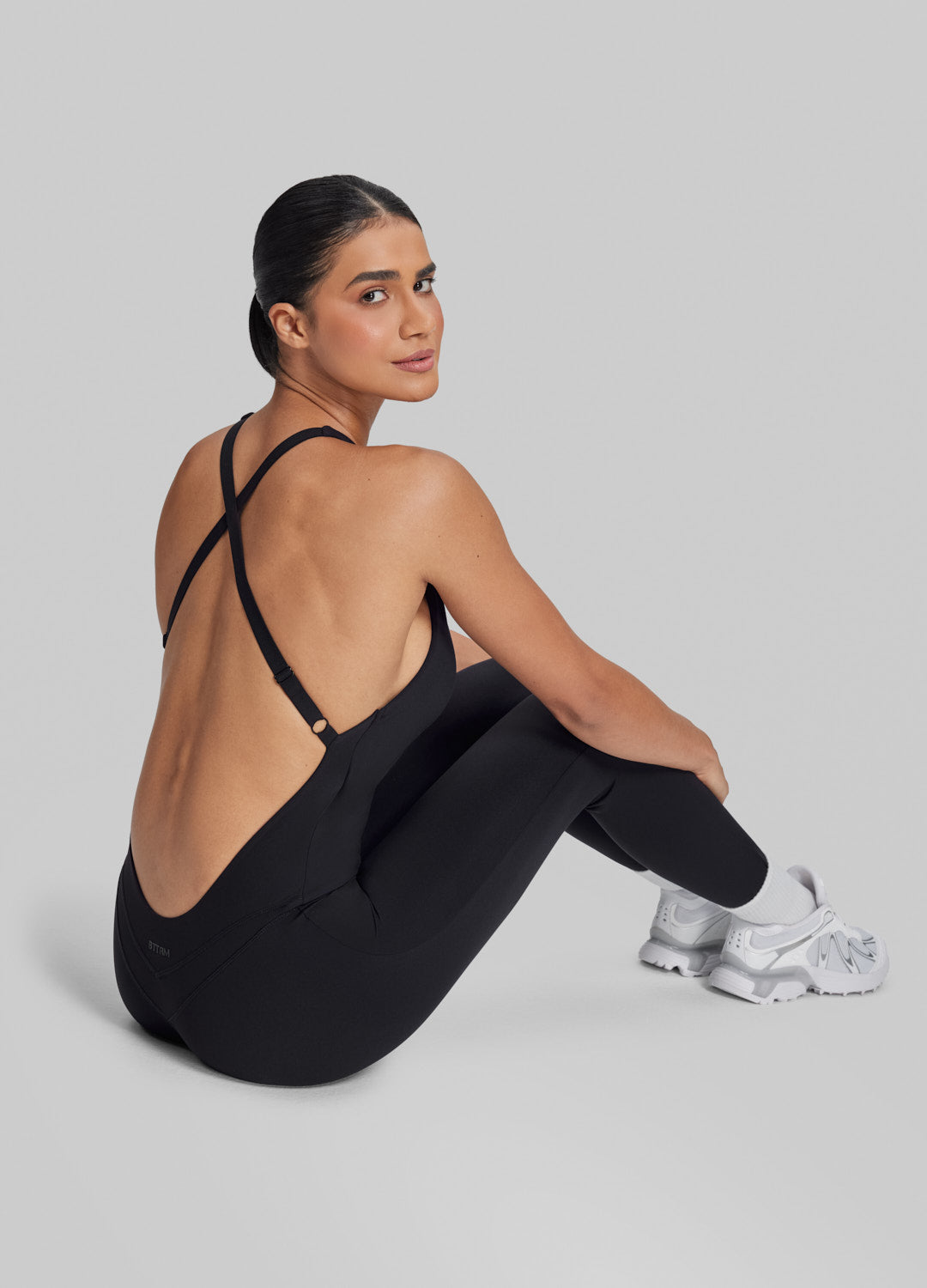 Form-Fitting Full Length Crossback Built-in Bra Sweat-Wicking Bodysuit - Image 6