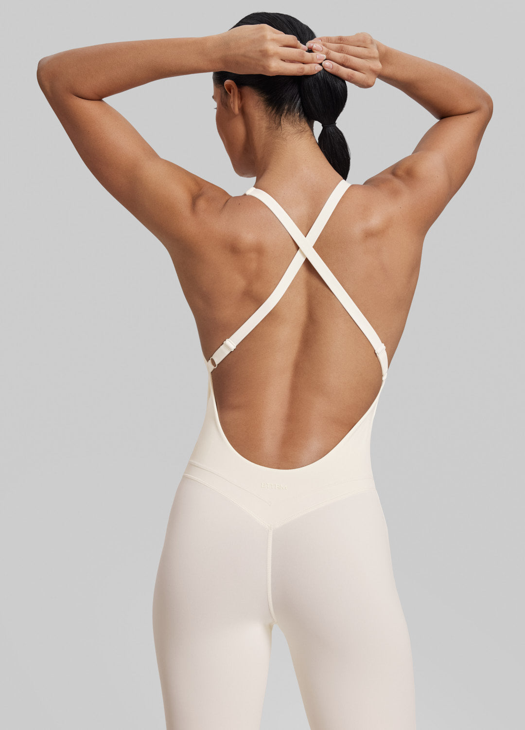Form-Fitting Full Length Crossback Built-in Bra Sweat-Wicking Bodysuit - Image 4