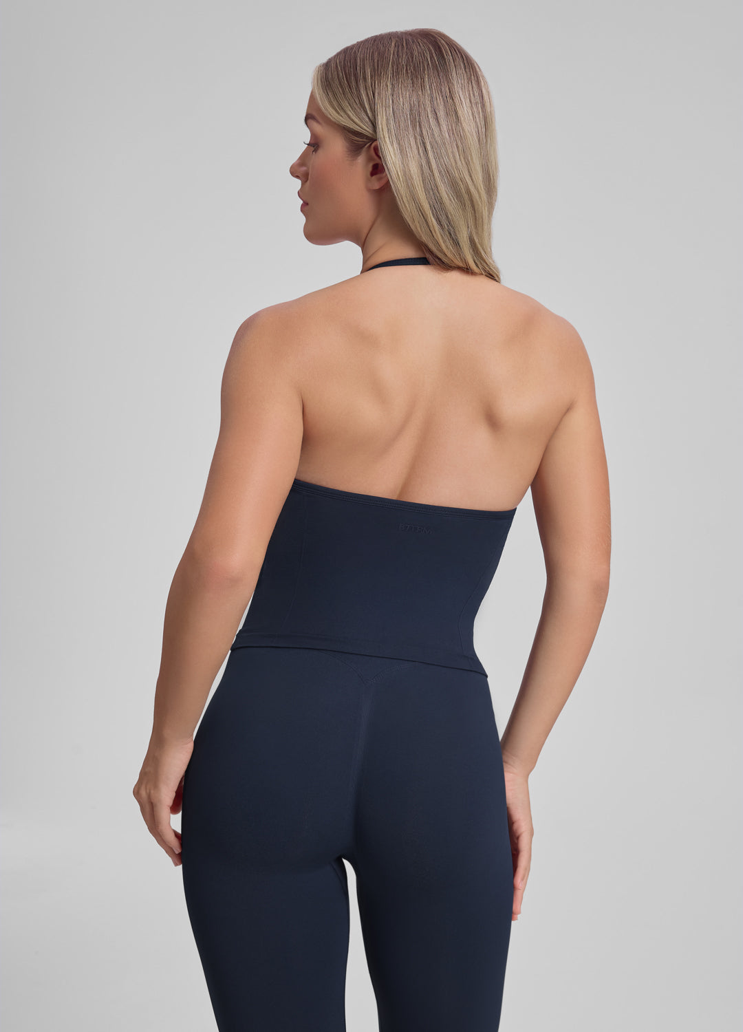 Ultrasculpt Longline Halterneck Form-Fitting Built-in Bra Twill Knit Tank Top - Image 3