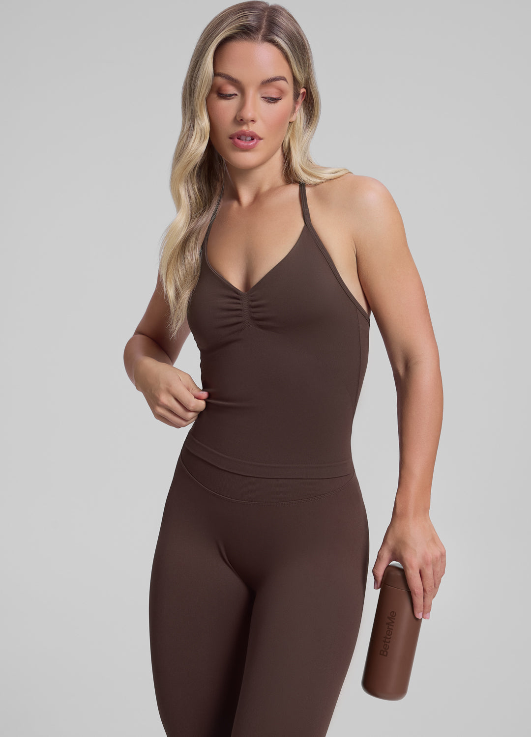 Ultrasculpt Longline Halterneck Form-Fitting Built-in Bra Twill Knit Tank Top - Image 5