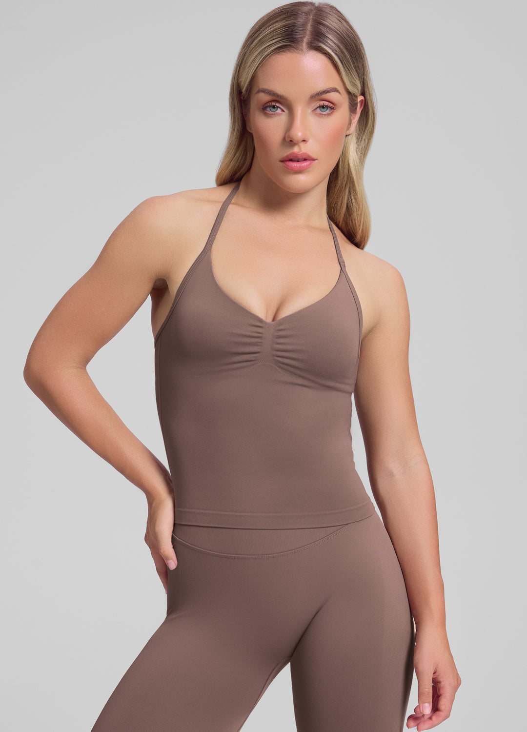 Ultrasculpt Longline Halterneck Form-Fitting Built-in Bra Twill Knit Tank Top - Image 6