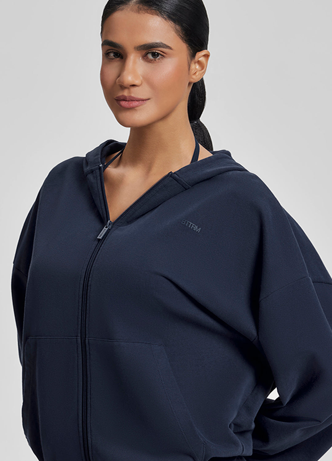 Relaxed Oversized Full Zipper Kangaroo Pockets Soft Hoodie - Image 4